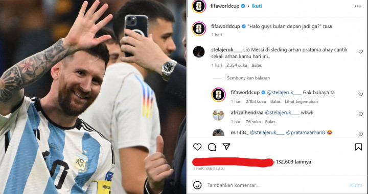 Postingan Foto Messi Banjir Komentar, Akun Instagram FIFA World Cup Balas dengan Bahasa Jawa: Gak Bahaya Ta
