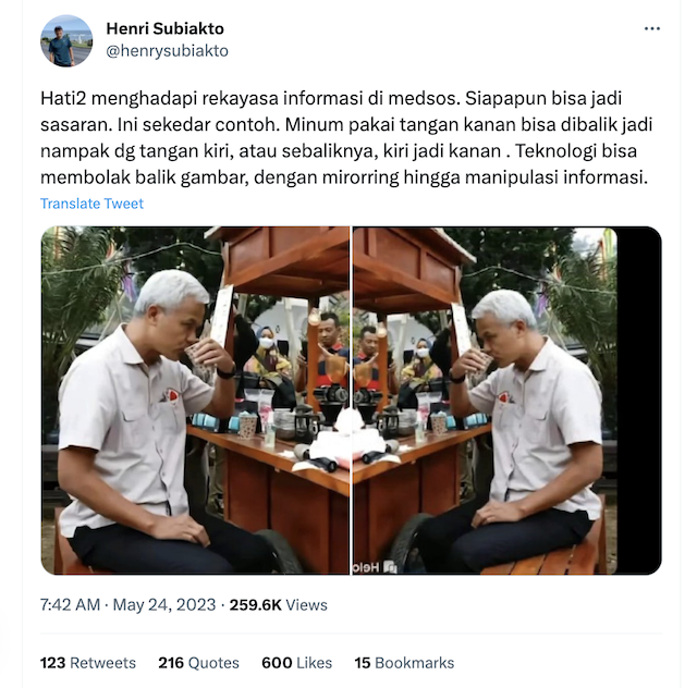 [Cek Fakta] Benarkah Ganjar Pranowo Minum Tangan Kiri Foto Editan? Ini Faktanya