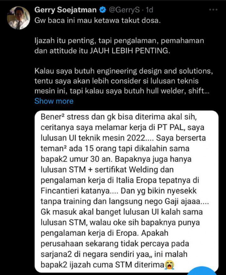 Curhat Sarjana Teknik Mesin UI: Kesal Kalah Saing dengan Lulusan STM