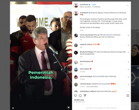 Erick Thohir Diserbu Netizen soal Isu Messi Batal Datang, Kolom Komentar Instagram Sempat Dibatasi