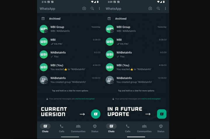 WhatsApp Kembangkan Desain Tombol Action Melayang