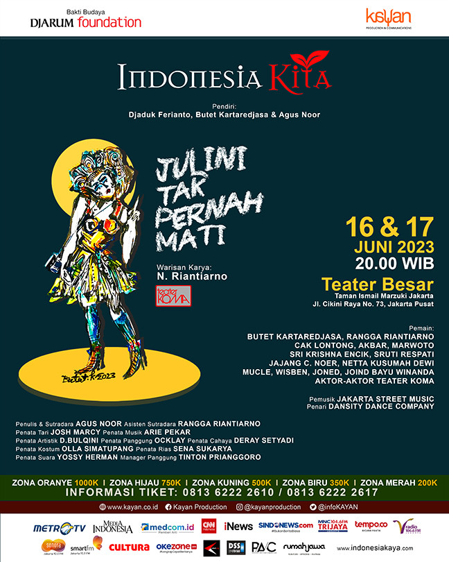 Pada pementasan ke-39, Indonesia Kita dan Bakti Budaya Djarum Foundation mengangkat salah satu karya Teater Koma yang ditulis oleh Nano Riantiarno (Foto:Dok.Kayan)