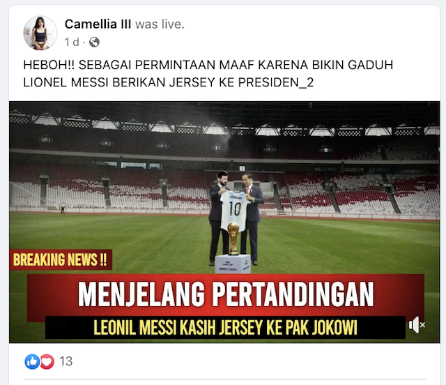 [Cek Fakta] Beredar Video Lionel Messi Berikan Jersey ke Jokowi? Cek Faktanya