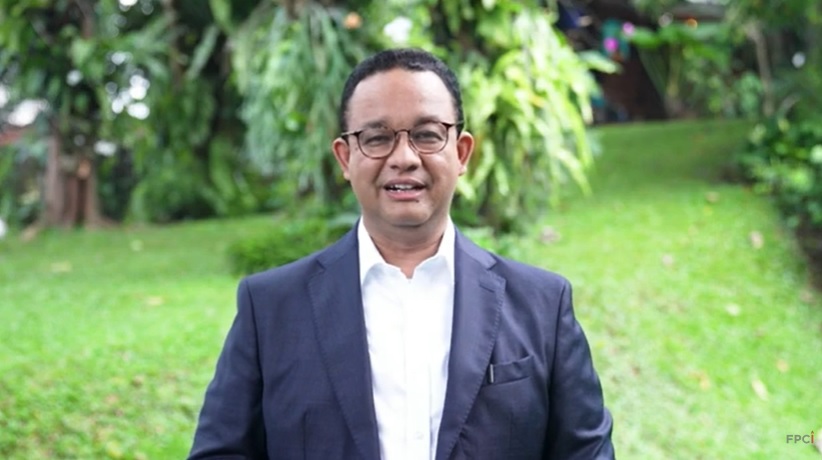 Bakal calon presiden Anies Baswedan berbicara via rekaman video dalam acara Indonesia Net-Zero Summit (INZS) di Jakarta, Sabtu, 24 Juni 2023.. (FPCI)