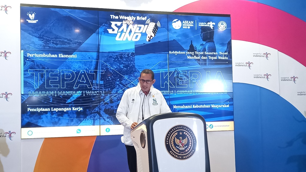 Menparekraf Sandiaga Uno saat The Weekly Brief with Sandi Uno Senin 31 Juli 2023. Dok: Aulia/Medcom