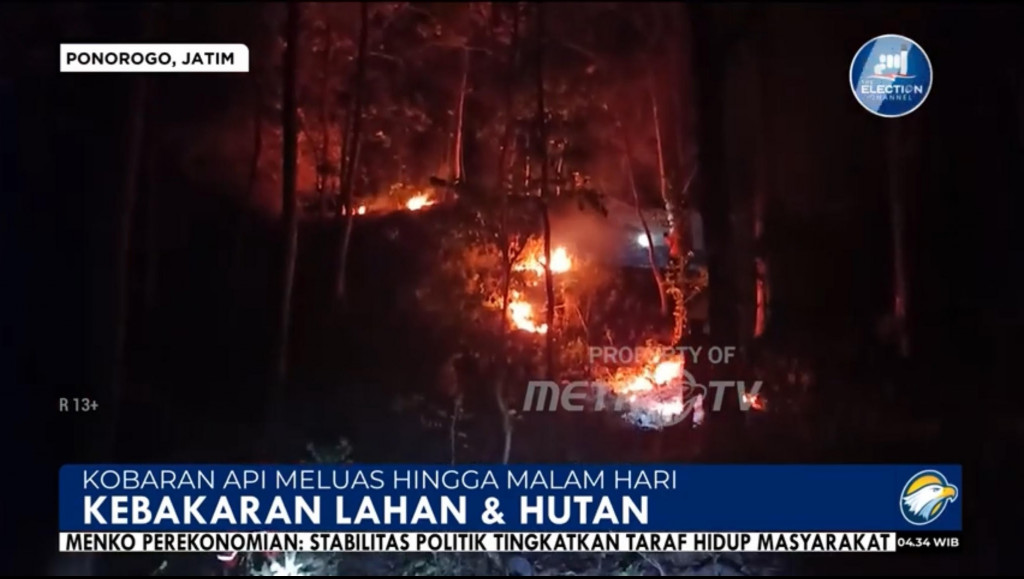 Kebakaran di hutan petak 135 B milik Perum Perhutani ini meluas hingga Senin malam. Metro TV