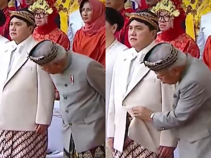 Baju Adat Dicek Menteri Basuki, Erick Thohir Kaget