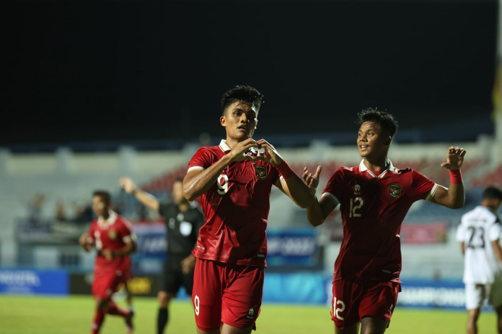 Penyerang timnas Indonesia U-23, Ramadhan Sananta, merayakan golnya ke gawang Timor Leste (dok. PSSI)