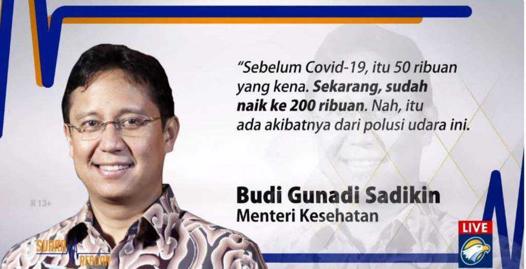 Menteri Kesehatan Budi Gunadi Sadikin mengungkapkan kasus ISPA yang melanda di Indonesia akibat polusi udara (Tangkapan Layar Metro TV)