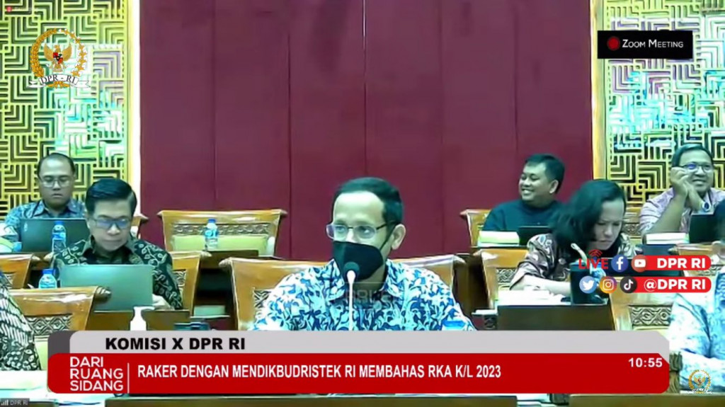 Mendikbudristek Nadiem Makarim Raker dengan Komisi X DPR. DOK YouTube Komisi X DPR RI