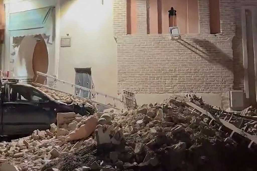 Kerusakan akibat gempa yang melanda Maroko. Foto: AFP