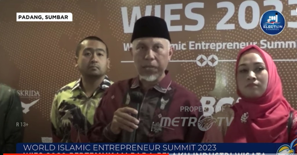 Gubernur Sumatera Barat H Mahyeldi Ansharullah, SP membuka World Islamic Entrepreneur Summit (WIES) 2023. (Tangkapan Layar Metro TV)