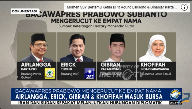 4 Nama Ini Menguat Jadi Pendamping Prabowo pada Pilpres 2024. Foto: Metro TV