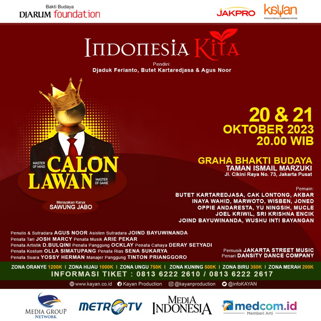 Indonesia Kita pertunjukan ke-40 didukung oleh Jakpro dan dipentaskan di Graha Bhakti Budaya, Taman Ismail Marzuki, Jakarta, pada 20-21 Oktober 2023 (Foto:Dok)