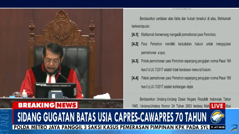 MK Tolak Gugatan Usia Maksimal Capres 70 Tahun: Ini Open Legal Policy
