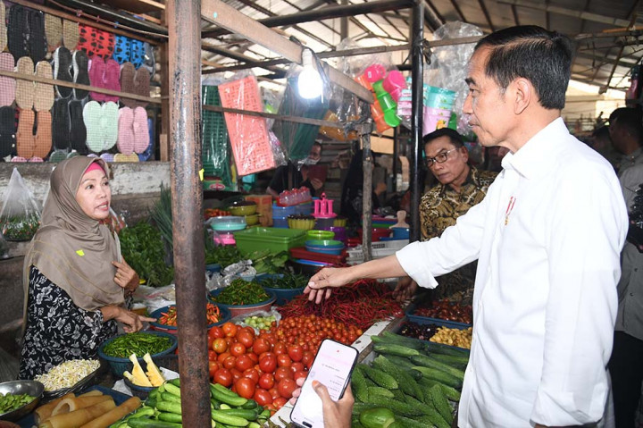 Jokowi Cek Harga Komoditas Pangan di Pasar Sekip Ujung Kota Palembang