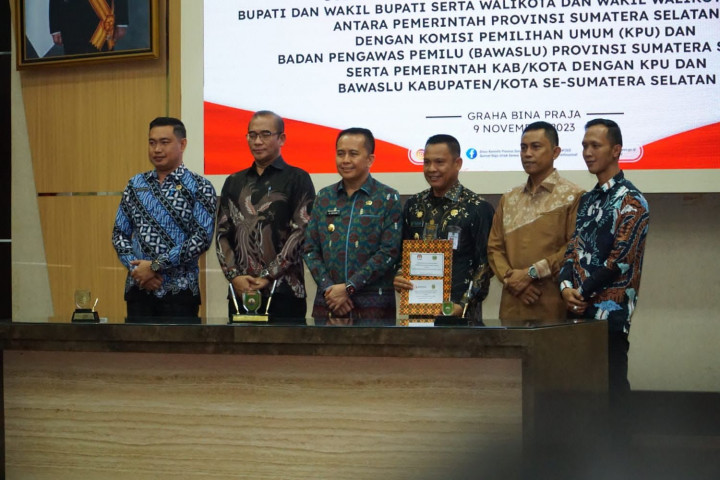 Kabupaten, Kota, dan Pemprov Sumsel Serentak Tanda Tangani NPHD Dana Pilkada