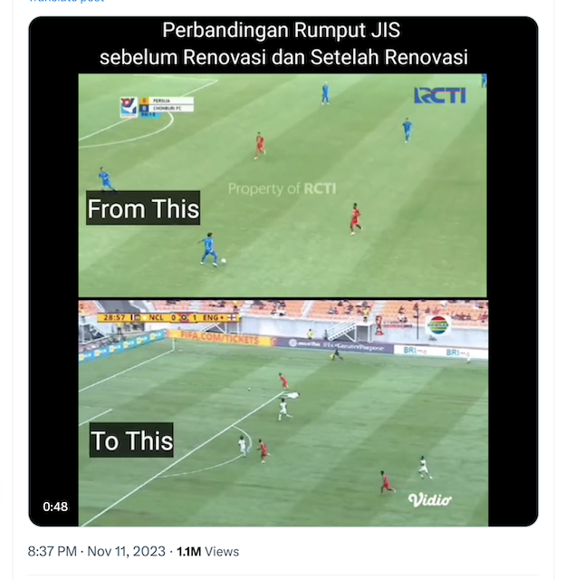 Rumput JIS jadi Trending, Netizen: Kerjaan Erick Thohir Ngerusak yang Sudah Bagus