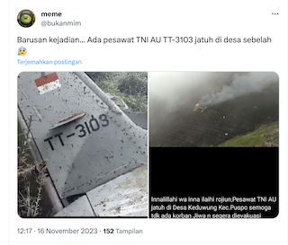 Viral! Pesawat TNI AU Jatuh di Pasuruan