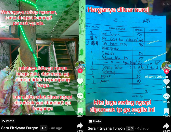 Viral, TikToker Kaget Harga Teh di Puncak Bogor Rp45 Ribu, Netizen: <i>Welcome to Puncak</i>