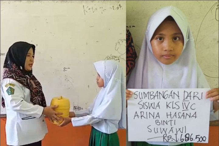 Keren, Siswi MI di Lampung Sumbang Uang Celengan Rp1,6 Juta untuk Palestina