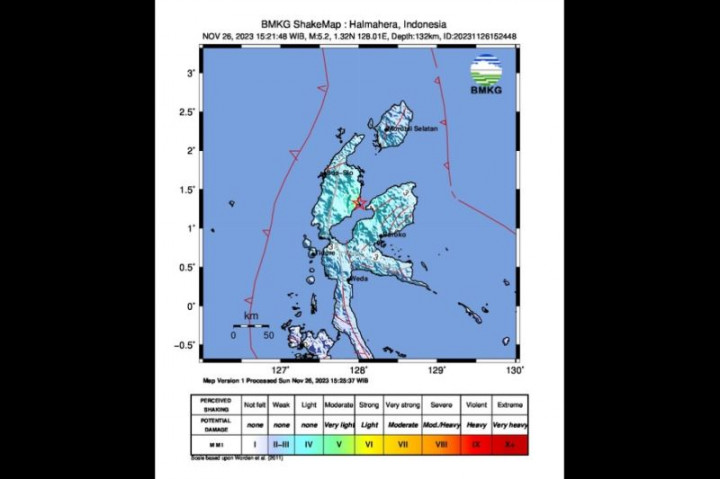 Gempa Magnitudo 5,2 Guncang Tenggara Halmahera Utara