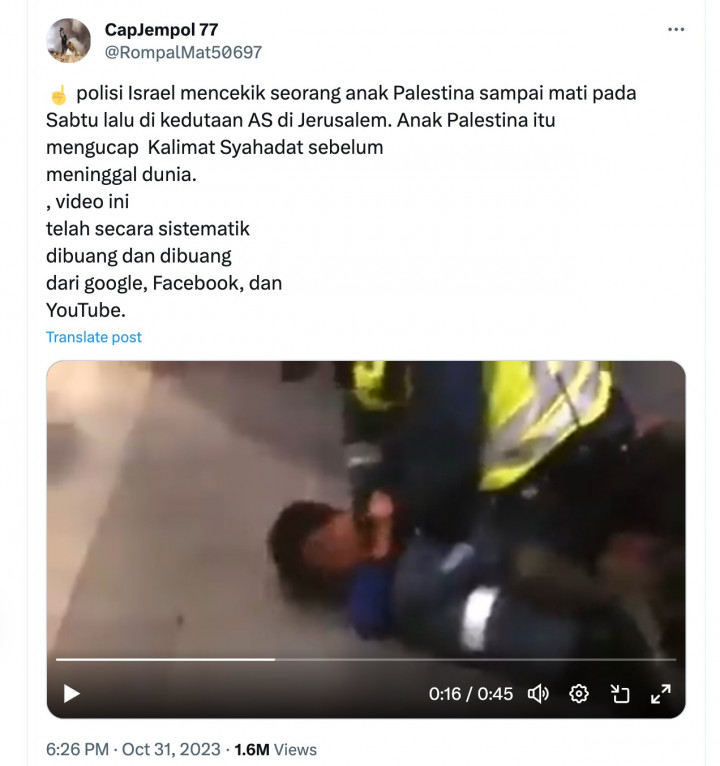 [Cek Fakta] Polisi Israel Cekik Anak Palestina sampai Tewas di Yerusalem? Ini Faktanya