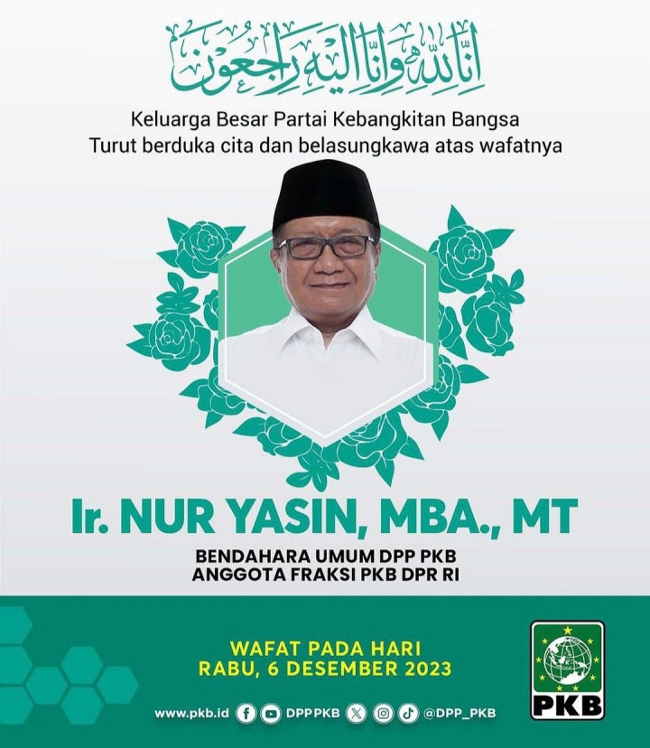 Kabar Duka, Bendum DPP PKB Nur Yasin Meninggal Dunia
