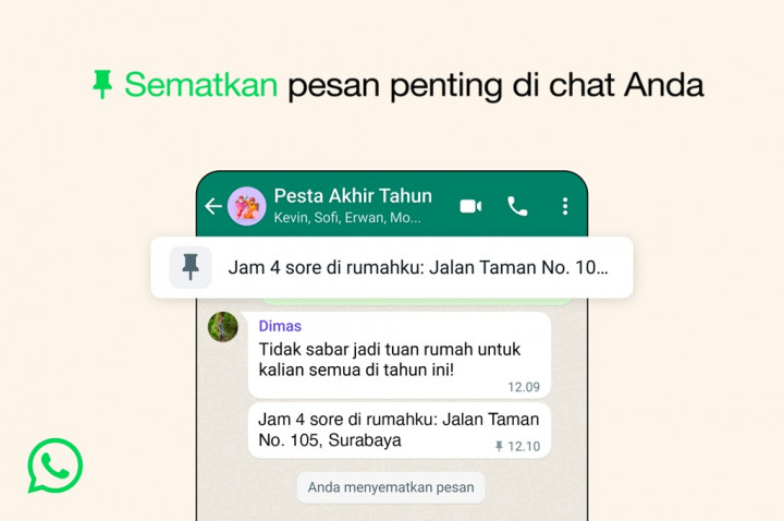 WhatsApp Gulirkan Fitur Semat Pesan di Chat