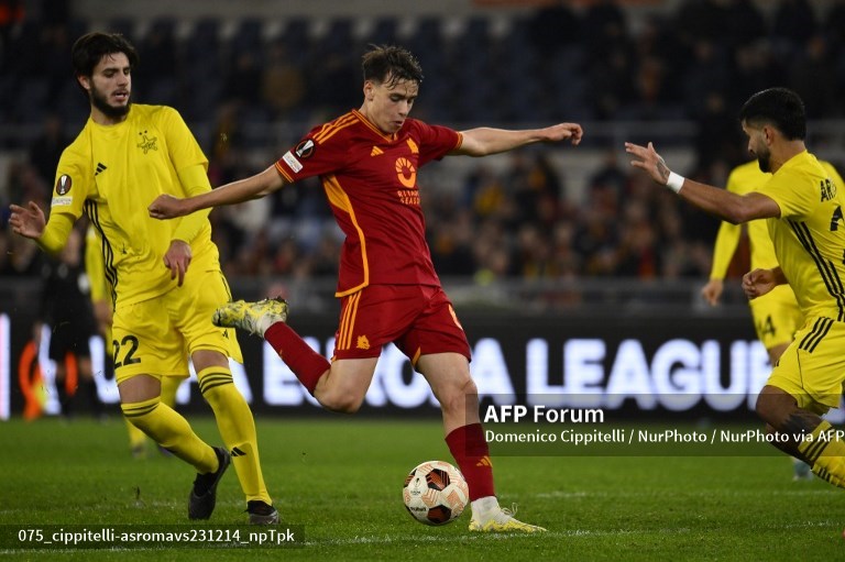 Salah satu pencetak gol AS Roma Nicolo' Pisilli ke gawang Sheriff Tiraspol. AS Roma harus menempuh jalur play-off demi satu tiket 16 besar Lga Europa-Foto AFP