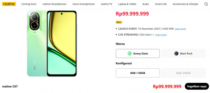 Harga realme C67 Muncul di Situs, Masa Rp99,9 Juta?