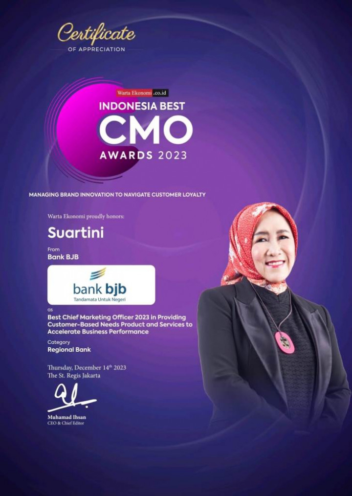 Mampu Jaga Pertumbuhan Bisnis, Direksi bank bjb Raih Best CMO Award 2023