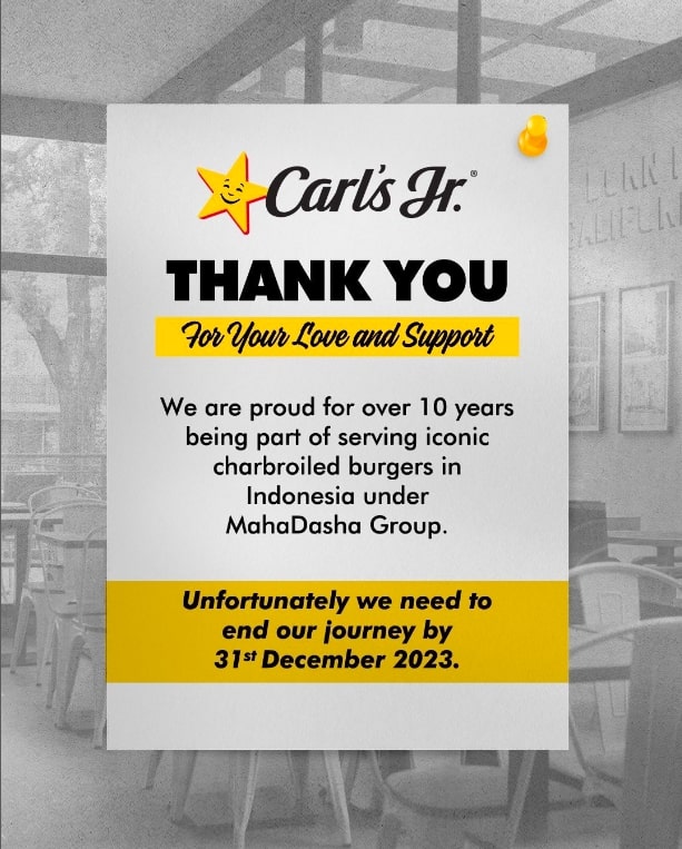 10 Tahun Beroperasi, Carl's Jr Tutup Semua Gerai di Indonesia Akhir 2023