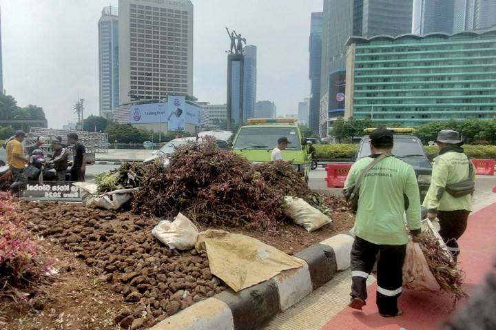 DKI Terus Perbaiki Tanaman Rusak di Bundaran HI Pascaperayaan Malam Tahun Baru