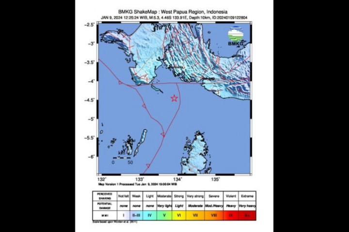 Gempa Magnitudo 5,3 Guncang Barat Daya Kaimana