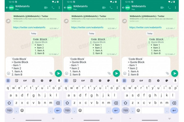 WhatsApp Uji Opsi Format Pesan Teks Baru