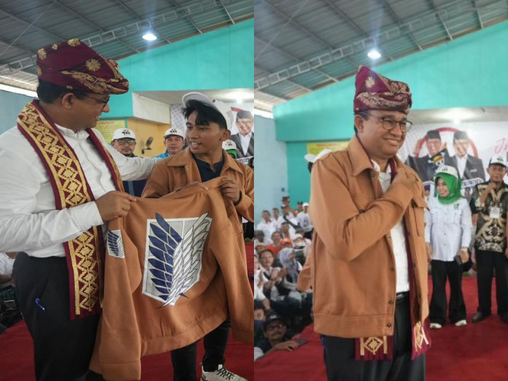 Kampanye di Lampung, Anies Baswedan Dapat Seragam Survey Corps Attack On Titan