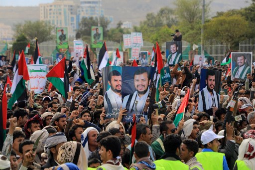 Pendukung Houthi unjuk rasa dukung Palestina di Ibu Kota Sanaa. Foto: AFP