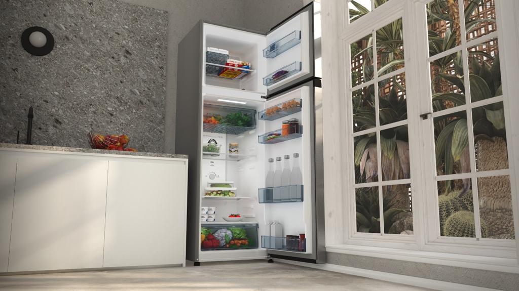 Kulkas teranyar Hitachi ini dilengkapi dengan laci Fleksibel Fresh Select yang memungkinkan penggunaan penyimpanan fleksibel dan optimal. Dok. Ist