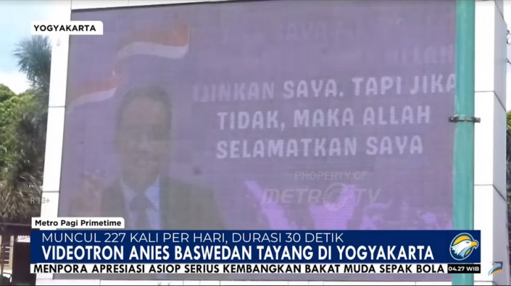 Urunan Relawan Yogyakarta Dipicu Penurunan Videotron Anies di Jakarta dan Bekasi