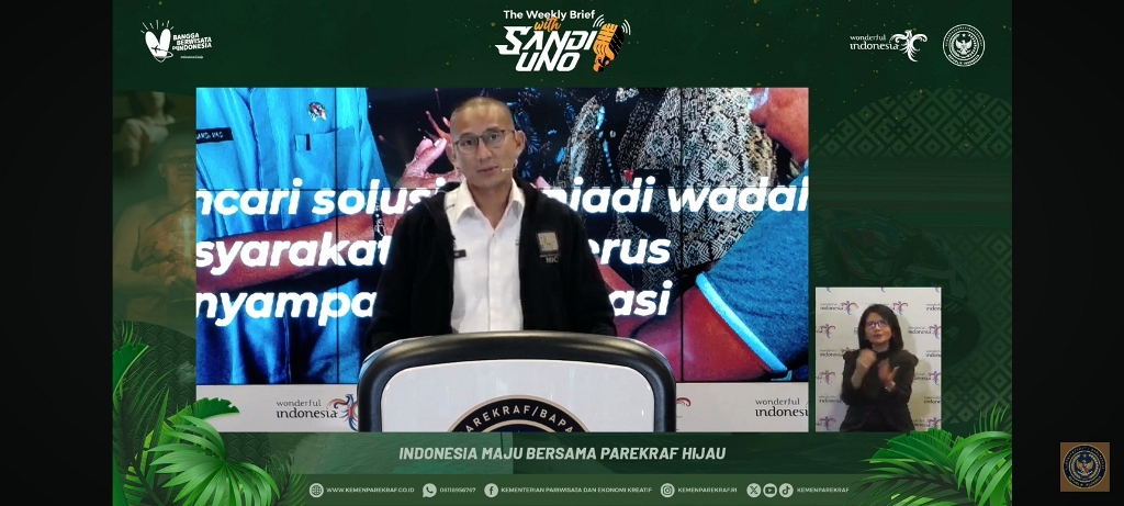 Menparekraf Sandiaga saat The Weekly Brief With Sandi Uno di Jakarta, Senin 22 Januari 2024. Dok. Aulia/Medcom