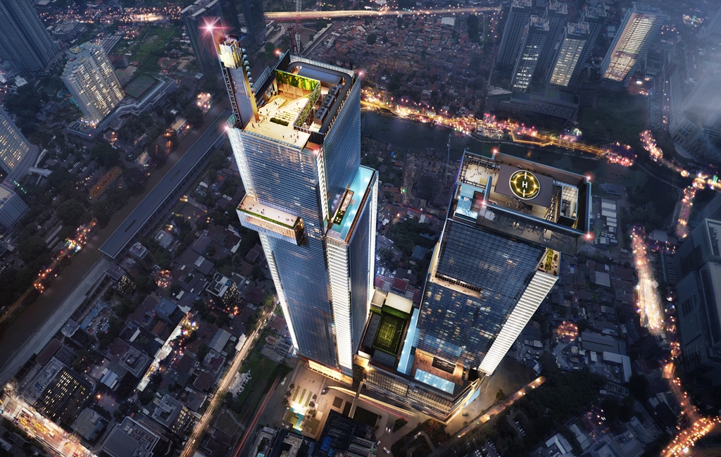 Pengembangan Thamrin Nine dan mendominasi lanskap distrik pusat Jakarta dengan ketinggian mencapai 304 meter dan memiliki 95 tingkat. Dok. Ist