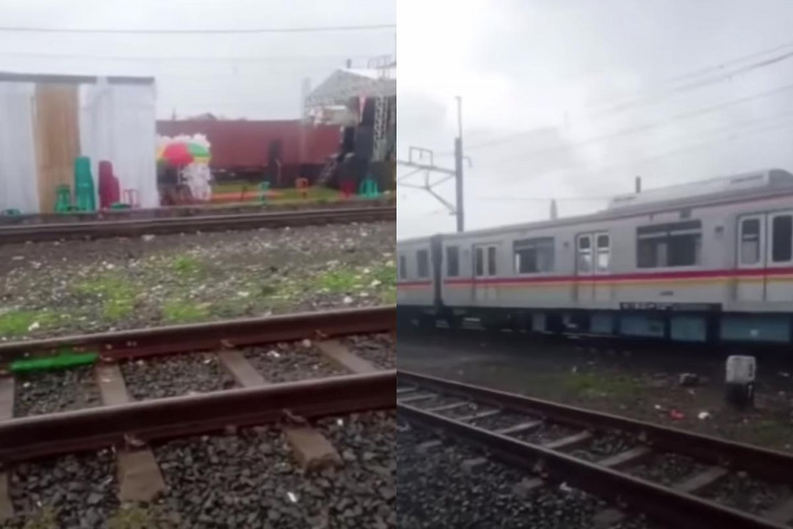 Viral Pesta Pernikahan Diapit Rel KA di Jakut, Netizen: <i>A Normal Day in Priok</i>
