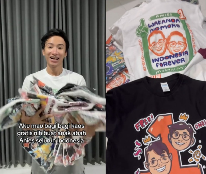 TikTokers Ini Bagikan Gratis Kaus Anies-Gus Muhaimin, Gambarnya Menggemaskan