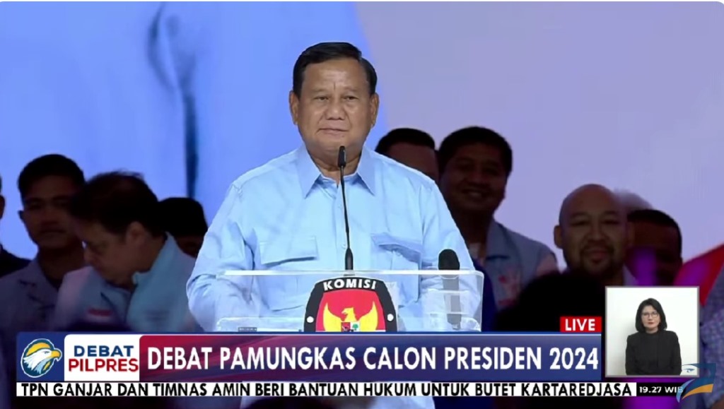 Capres 02 Prabowo Subianto saat menjabarkan Visi Misi di Debat Capres Pamungkas. Dok. Metro TV