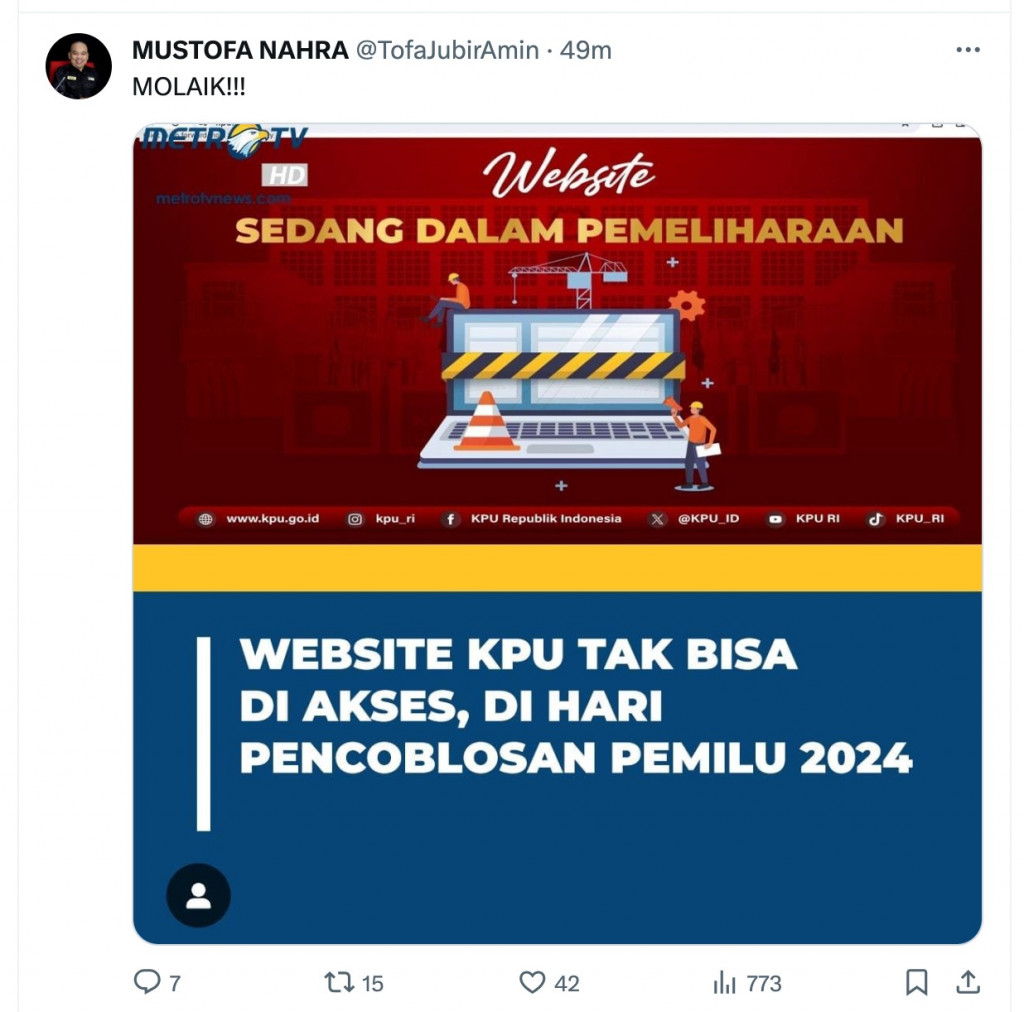 Situs KPU Tidak Bisa Dibuka saat Jam Pencoblosan