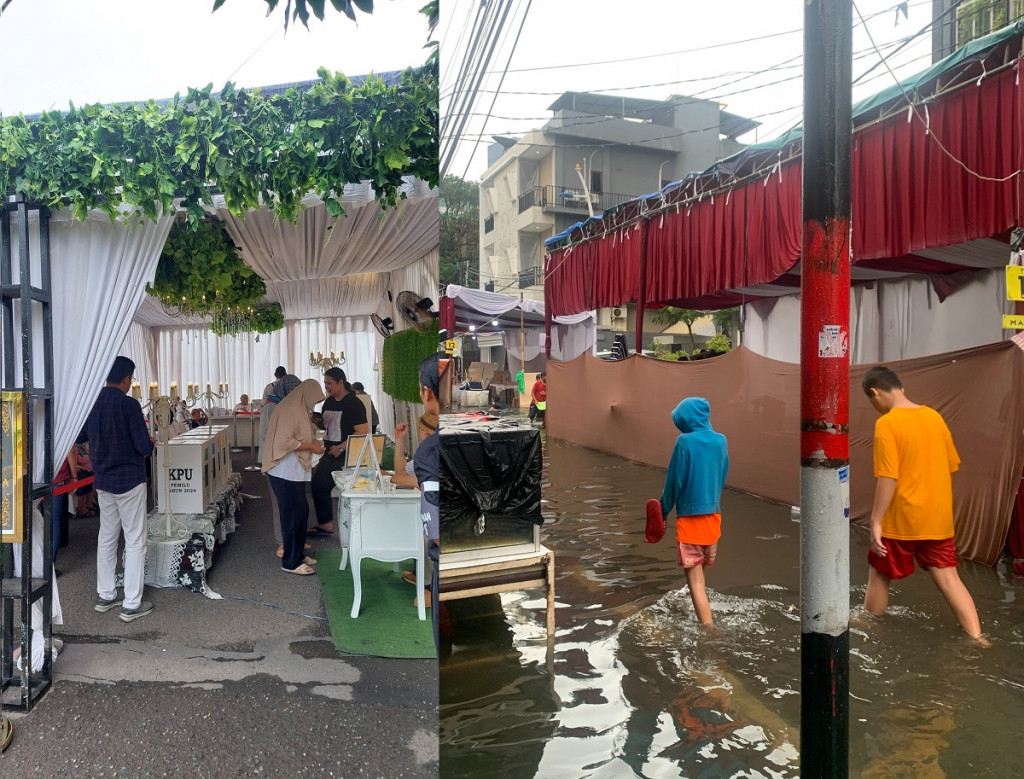 Netizen Bagikan Lokasi TPS Tempat Nyoblos, Ada yang Mirip Tempat Resepsi Sampai Terendam Banjir