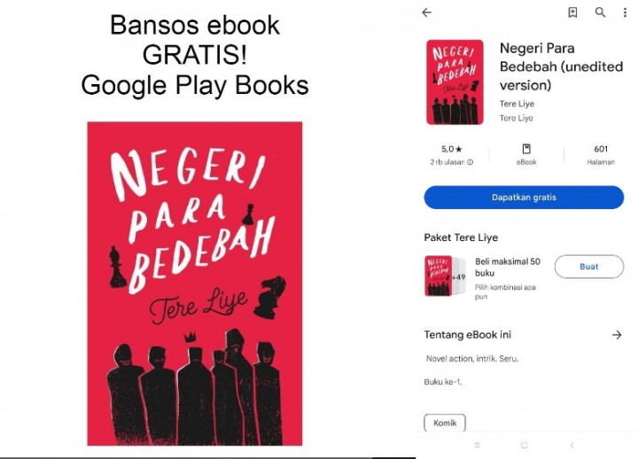 Viral di X, Begini Cara Dapat Bansos E-book Novel 'Negeri Para Bedebah' dari Tere Liye