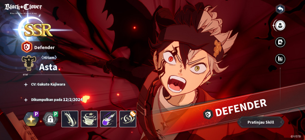 SSR Black Asta di Black Clover: Rise of The Wizard King