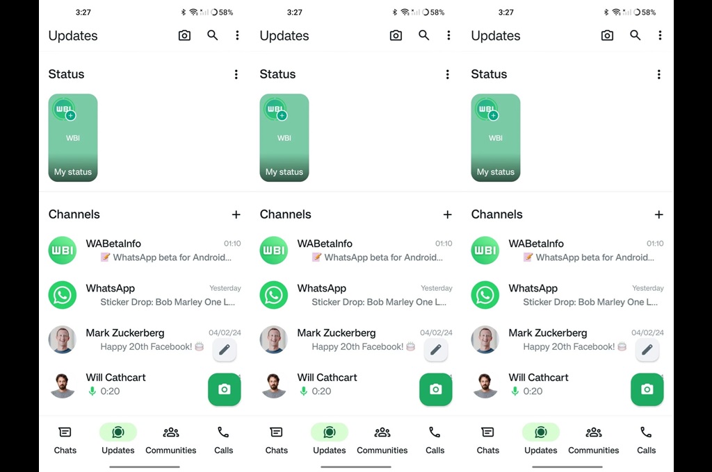 WhatsApp menguji tab Status berdesain baru pada beta terbaru versi 2.24.4.23 untuk Android.